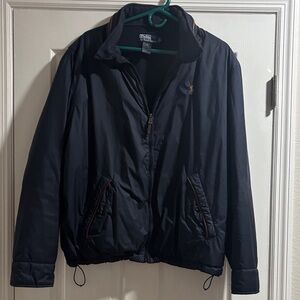 Ralph Lauren Navy Bomber Jacket with Brown Trim